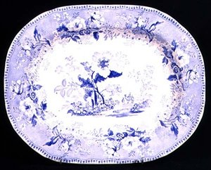 Blue and white meat plate decorated in the Botanic Beauties pattern, Elkin & Newton, 1844-45 by English School